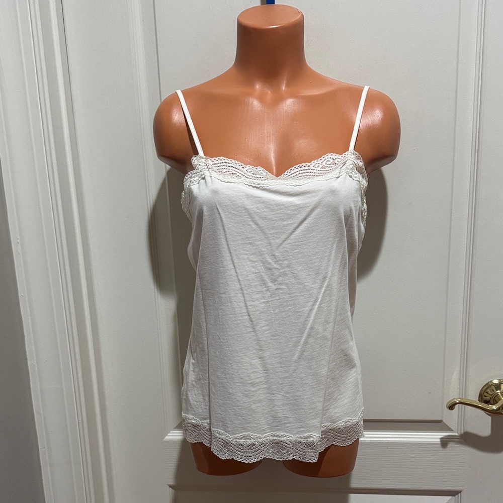 LOFT Ivory Lace Cami Adjustable Straps L Large EUC $40 KL - Picture 2 of 9